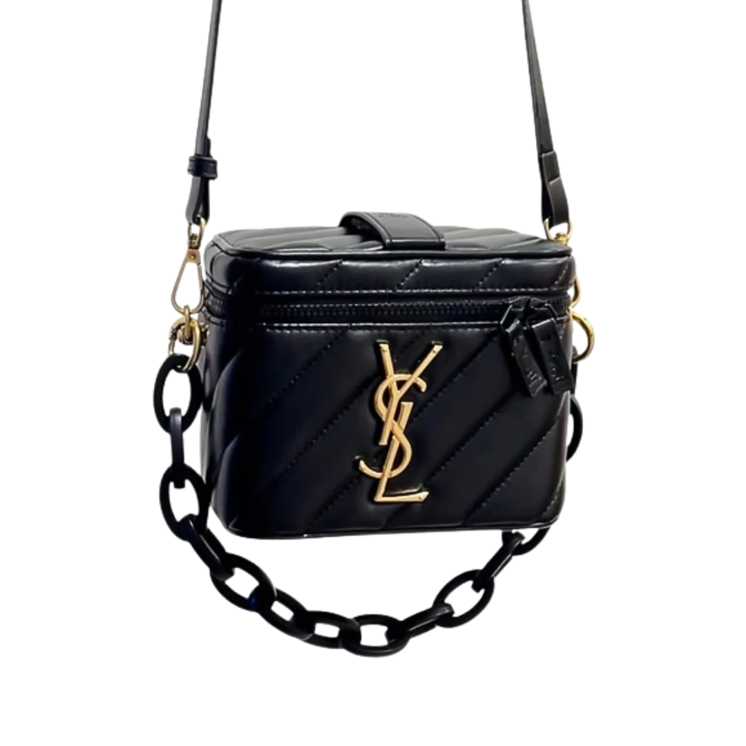 YSL Rectangular Quilted Cosmetic Bag - Gold Logo